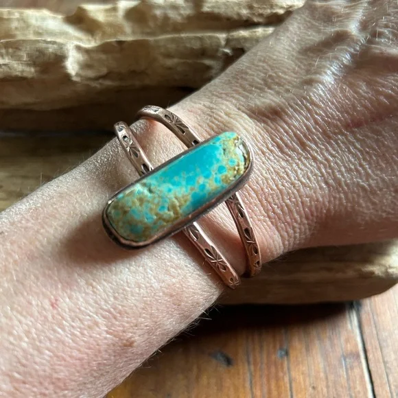 Turquoise and Copper Women's Cuff Bracelet - Picture 3 of 7